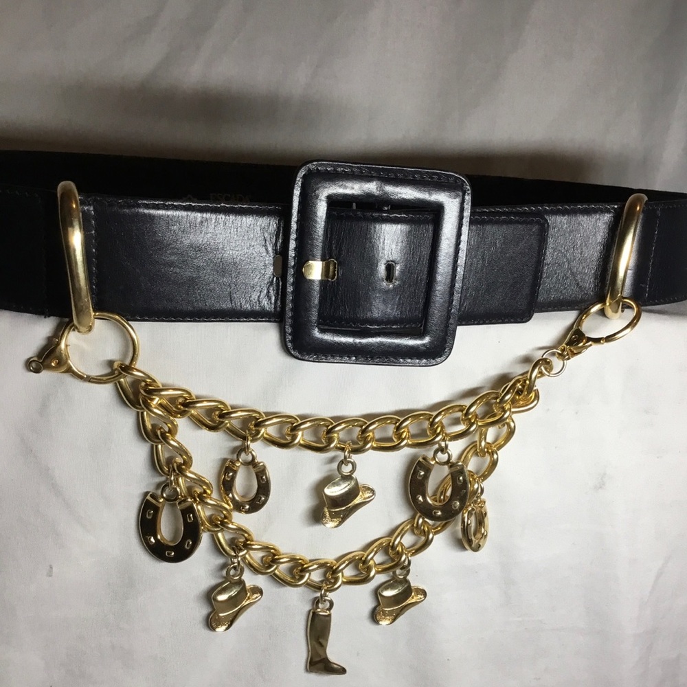 Escada early 80s Leather Vtg Gold Women’s Sz 42 Charm Western Buckle Belt